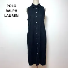 ▪️極美品ラルフローレン＊ロングシャツワンピース ロゴボタン リネン ベルト付 紺 ▪️極美品ラルフローレン＊ロングシャツワンピース ロゴボタン