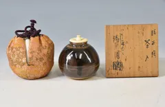 茶道具 茶入 陽炎園造 共箱 茶道具 濃茶器 古瀬戸 大名物 槍鞘茶入うつし 膳所焼 陽炎園作