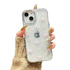 QLTYPRI iPhone15 ケース クリア ピンク ミニリボン おしゃれ 韓国 iPhone15ケース 透明 可愛い 耐衝撃 スマホケース 立体 りぼん装飾 きらきら アイフォン15 ケース、ピンク 0
