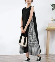 ノースリーブワンピース 切り替え韓国風 オシャレ 着痩せ カジュアル ワンピース