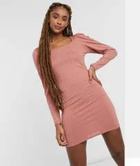 【asos】★可愛いパワーショルダー♡　ピンク色♡ワンピース