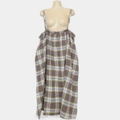 SM2★ギャザースカート 肩ひも付き 2WAY サイズF 綿&麻♪大人色チェック柄 茶×黄色系 z1279ｓ