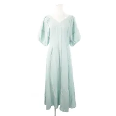 アンドクチュール AND COUTURE ロングワンピース Vネック 五分袖 ボリュームスリーブ 切替 タック 38 M ミントグリーン /MN11 ■GY43