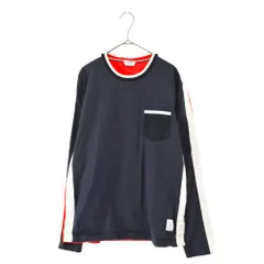 THOM BROWNE (トムブラウン) 胸ポケット付き クルーネック 切り替え 長袖Tシャツ レッド/ネイビー MJS077B-01454960のサムネイル