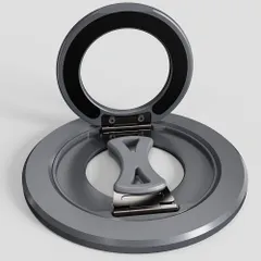 【新発売】 Quexa スマホリング MagSafe対応 両面マグネット式 スマホ落下防止 360度回転 折りたたみ式 2段調整 金属リング付き iPhone、Android全機種対応 (グレー)