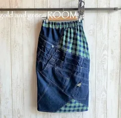 コクーンタイトスカート　グリーンチェック　デニムリメイク　612