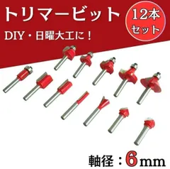 DIY トリマービット 12本セット 6mm軸 木工用 ルーター 面取り 溝掘り 加工 ビット 超硬 初心者 上級者 ケースなし 国産トリマー 汎用品 日曜大工