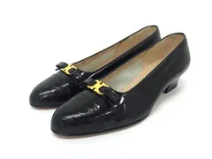 ■美品■ Salvatore Ferragamo フェラガモ ダブルガンチーニ クロコダイル型押しレザー ヒール サイズ5 1/2(約23cm) 靴 DJ0803