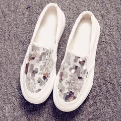 厚底 スニーカー 白 レディース 大きいサイズ ラメ キラキラ 厚底スリッポン 通気性 小さいサイズ ローカット 履きやすい フラットシューズ スリッポン 軽量
