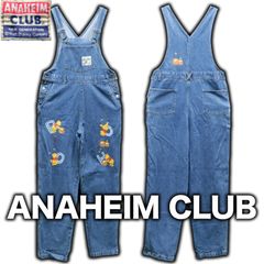 90's ANAHEIM CLUB くまのプーさん プリント デニムオーバーオール Mサイズ ディズニーオフィシャル WINNIE THE POOH アナハイムクラブ サロペット レトロ  ビンテージ