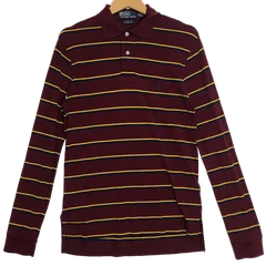 Polo by Ralph Lauren ポロバイラルフローレン 90年代 90’s ヴィンテージ CUSTOMFIT ボーダー ポニー刺繡 長袖 ポロシャツ ワンポイント刺繡 オーバーサイズ ビッグシルエット PERU製 Sサイズ レッド バーガンディ