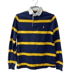 POLO RALPH LAUREN 長袖 ボーダー ラガーシャツ S イエロー ネイビー ポロラルフローレン ポロシャツ 古着卸 アメリカ仕入 a708-5048