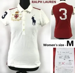日本正規代理店タグ★RALPH LAUREN/ラルフローレン★ビッグポニー刺繍/半袖ポロシャツ【レディースM/白×赤】インパクト21/Tops◆cBH955<sale>