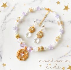 little princess＊magical design - purple キッズイヤリング + キッズ ネックレス セット ＊ キッズアクセサリー 女の子 プレゼント ハロウィン パープル 魔法 noakoma