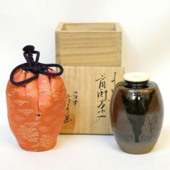 【七月の特売品】尾中窯 市野信水作 丹波焼 肩衝茶入 雲鳳紋仕覆添 茶道具【中古 美品】