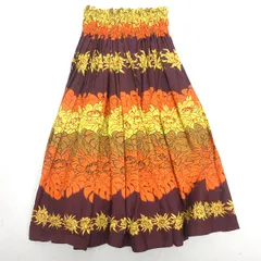C■フラダンス用■トロピカル柄 ハンドメイド パウスカート フリーサイズ■茶オレンジ/57【中古】