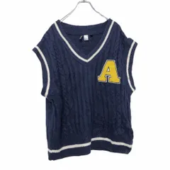 H&M ニット ベスト M ネイビー ホワイト イエロー エイチアンドエム Vネック ロゴ A 古着卸 アメリカ仕入 a509-5655