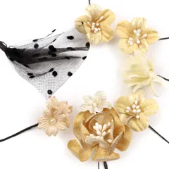 髪飾り 成人式 振袖 前撮り 袴 花 7点セット 黄色 ベージュ 白 ゴールド 花 ちりめん レース パールビーズ ドット 水玉 Ｕピン No.12-0379