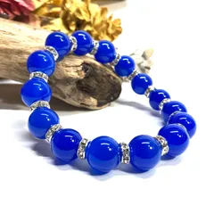 青瑪瑙 パワーストーン ブレスレット 12mm 天然石ブレス （シルバー）メンズ・レディース　男性・女性　数珠ブレス　開運 [24]