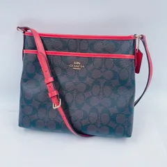 8EM75 COACH  コーチ F29210 クロスボディ シグネチャーラインショルダーバッグ レディース PVCコーティングキャンバス /レザー ブラウン 赤 中古
