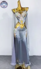 新品 未使用 新作 ベリーダンス オリエンタル衣装 シルバー セットアップ オーダーメイド