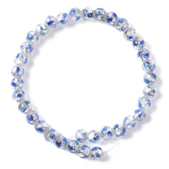 Sea drop 光る ホタルガラス ホワイト×ブルー 6mm 半連 35玉 約20cmビーズ 蓄光 青色 とんぼ玉 [170htt-06]