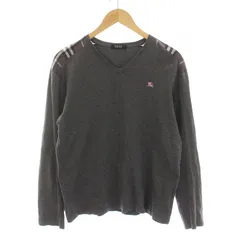 バーバリーブラックレーベル BURBERRY BLACK LABEL Tシャツ カットソー ロンT Vネック チェック ロゴ刺繍 長袖 3 L グレー /YM
