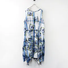 大きいサイズ アズノウアズ オオラカ AS KNOW AS olaca 先染め花のスタンプOP ノースリーブワンピース 19 ブルー【2400014531879】