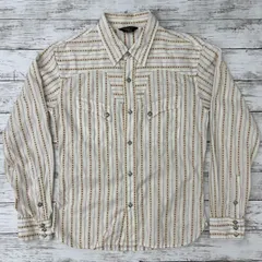 THE FLAT HEAD BLACK MINT フラットヘッド ブラックミント 長袖 ウエスタンシャツ 刺繍  ストライプ 総柄 COTTON 100% コットン 綿 サイズ38 日本製 MADE IN JAPAN (69-2025-0731-KO-003)