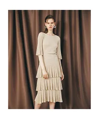 cH55 LOULOU WILLOUGHBY シュガーラメプリーツティアードスカート セットアップ 2点 ラメ キラキラ ティアード フリル スカート ベージュ ルルウィルビー