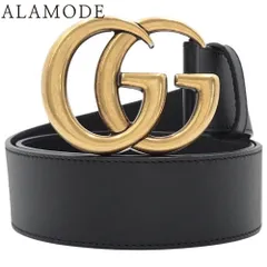 GUCCI(グッチ) GGマーモント ダブルG ワイドベルト ベルト アパレル ファッション小物 75・30 レザー ブラック黒 アンティークゴールド金具 400593 メンズ 40802135928【中古】【アラモード】