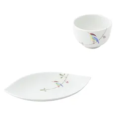 西海陶器 波佐見焼 陶房青 湯呑 小皿 一服 セット 枝小鳥 日本製 0