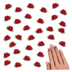 ネイルパーツ 花 10ｍｍ 赤 蓄光 フラワー 50個 ぷっくり 立体 3Ｄ 葉っぱ 花びら 薔薇 ローズ 樹脂製 レジン デコパーツ アクセサリー ハンドメイド 手芸 パーツ BD4122
