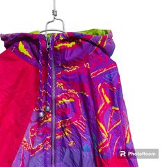【超希少】90s OLD NIKE 幾何学模様 変形 ナイロンパーカー Mサイズ レトロ ビンテージ 銀タグ ネオ Y2K【LO000016】