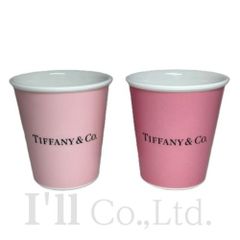 【新品同様】Tiffany&Co.　ティファニー　エブリデイ　オブジェクト　ペーパーカップ　2客セット　陶器　ピンク　ブランド食器　西洋食器　テーブルウェア　ペア　コーヒーカップ　紙コップモチーフ【76794】