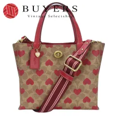 【中古】 コーチ ハンドバッグ ウィロウトート24 CF129 シグネチャー PVC レザー ベージュ レッド ゴールド金具 2WAY ショルダー ハートプリント レディース 女性 COACH