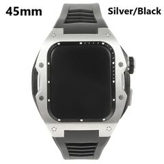 アップルウォッチ SERIES7/8/9【45mm】 一体型ケース シルバー／ ブラックラバーベルト ラグジュアリー
