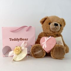 【Sears】シアーズ テディベア ぬいぐるみ ハート ブラウン ピンク ジュエリーボックス 袋付き ユニセックス【中古】6-5 41053