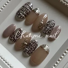 サイズオーダーネイルチップ　マグネットネイル　ミラーネイル　ツイードネイル　大人可愛いネイル　くすみカラーネイル　くすみピンク　綺麗目ネイル　綺麗目ニュアンスネイル