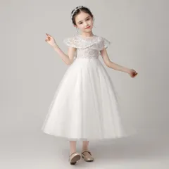 ☆ ホワイト ☆ 120センチ ☆ 子供ドレス 発表会 pk22 ドレス 子供 ピアノ 発表会 女の子 ロングドレス 半袖 パーティードレス 子ども服 フォーマル 子供ドレス コンクール プリンセス こども 子ども キッズ ジュニア 入学式 結婚式 七五三