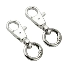 【迅速発送】FUSSED 2個セット ナスカン 二重リング キーホルダー 回転フック 金具 パーツ キーリング シルバー キーホルダーパーツ アクセサリーパーツ 手作り 手芸用品 ジュエリー 素材 DIY材料 丸カン付き (シルバー)