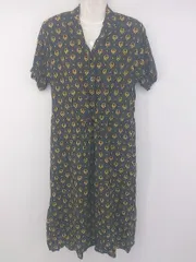 ◇ BEAUTY&YOUTH UNITED ARROWS 総柄 オープンカラー 半袖 レディース ワンピース サイズS ネイビー イエロー レディース P 1307250007674