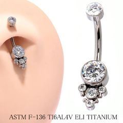 金属アレルギー対応 14G クリスタル ジルコニア クルスター5 へそピアス インターナル チタンピアス 誕生日 プレゼント チタンへそピアス
