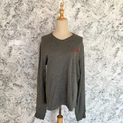 美品　Abercrombie&Fitch　アバクロンビーアンドフィッチ　ニット　セーター　Ｖネック　長袖　無地　薄手　春　秋　冬【size L】　グレー　灰