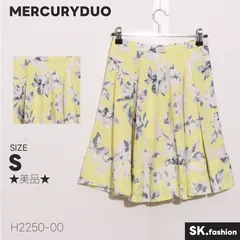 ★美品★ MERCURYDUO マーキュリーデュオ スカート 膝丈　フレア　花柄　サイドジップ　裏地付き　ポケット付き　紗絵子着用 　イエロー　グレー　 【H2250-00】 送料無料　古着　レディース