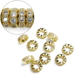 ロンデル 錆びない 8mm ゴールド 金 10個入り 平型 ラインストーン スペーサービーズ 手芸 クラフト用品 手作り 素材CB-061