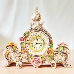イタリア カポディモンテ 置時計 CAPODIMONTE ITALY 置時計 陶器製 薔薇 アンティーク インテリア