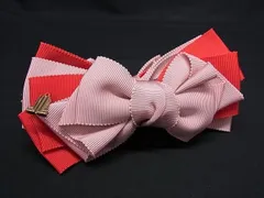 ■美品■ FLOWER フラワー キャンバス リボン バレッタ 髪留め アクセサリー レディース ピンク系×レッド系 DE5352