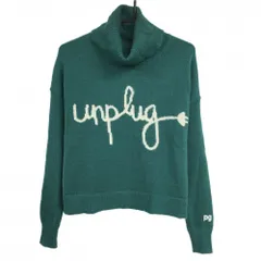 【美品】パーリーゲイツ タートルネックセーター グリーン系×白 フロントロゴ ウール混 レディース 0(S) ゴルフウェア PEARLY GATES