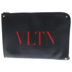VALENTINO (ヴァレンチノ) ロゴプリント レザークラッチバッグ ブラックのサムネイル